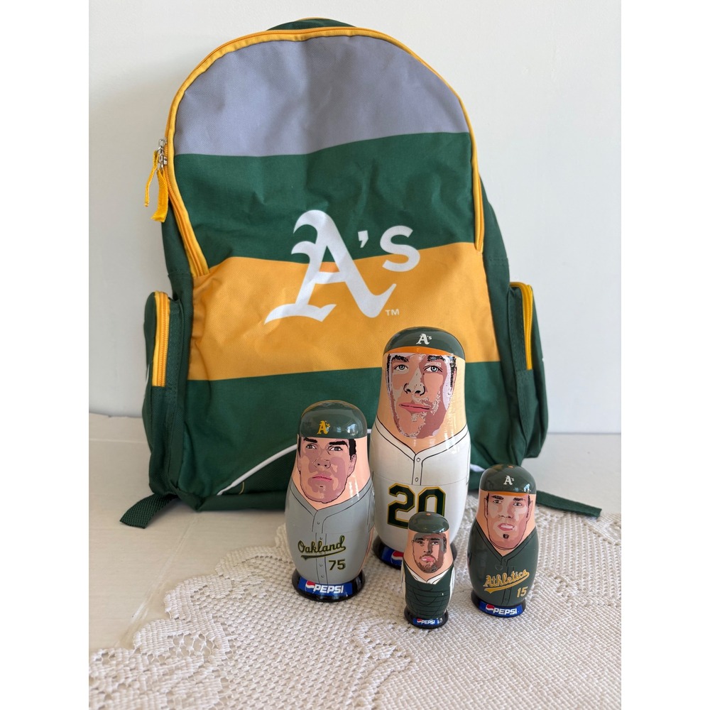 Oakland Athletics A's Backpack & Pepsi Nesting Dolls Mulder Zito Hudson Chavez